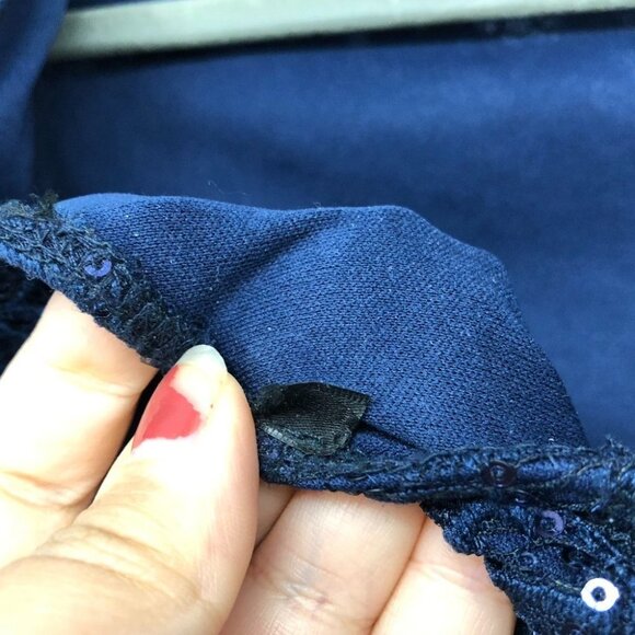 MARINA Navy blue Longsleeve Sequin Sheath Cocktail Dress Low Back Size ~ S - Picture 6 of 10